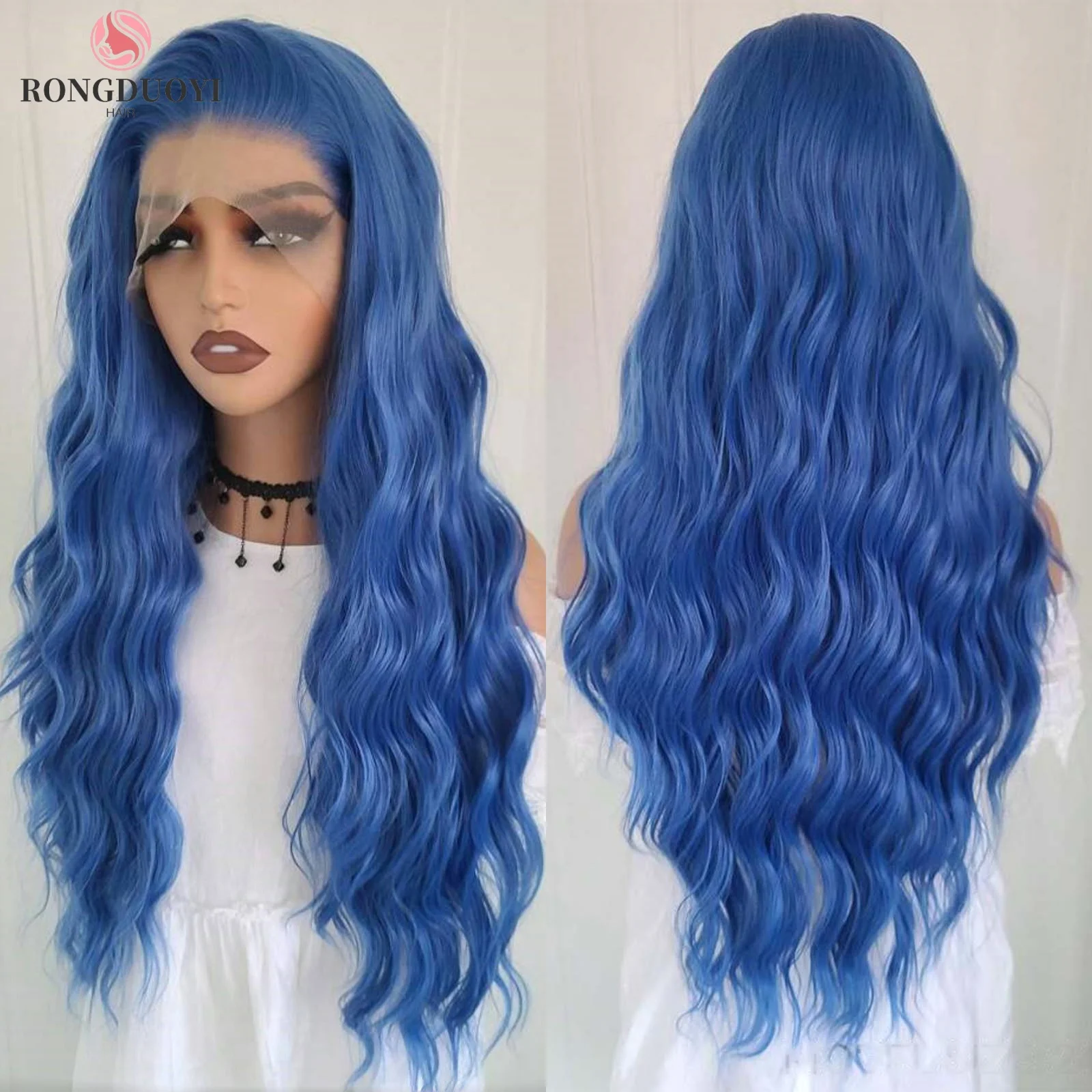 Peluca de cabello sintético con malla Frontal para mujer, cabellera sintética de 13x4 con rizos profundos, largo y ondulado Natural, color rubio