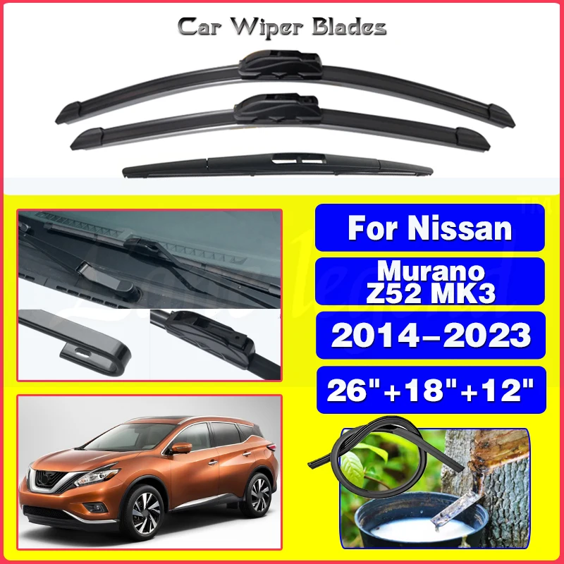 

For Nissan Murano Z52 MK3 2014 - 2023 Car Wiper Front Rear Wiper Blades Windshield Windscreen Window 2020 2021 2022 26"+18"+12"