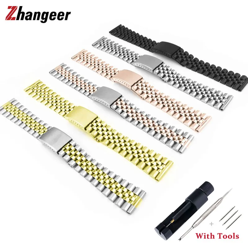 18mm 20mm 22mm Solid Stainless Steel Watch Strap Flat Interface Watchband Universal Wristwatch Strap Accessories With Tools