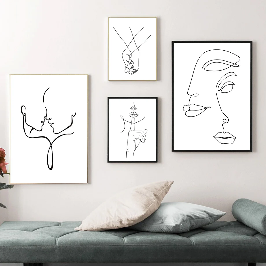 الرسم على لوحات القماش الجدارية الشمال مجردة الحد الأدنى خط امرأة الجمالية الملصقات والمطبوعات جدار صور لغرفة المعيشة ديسمبر