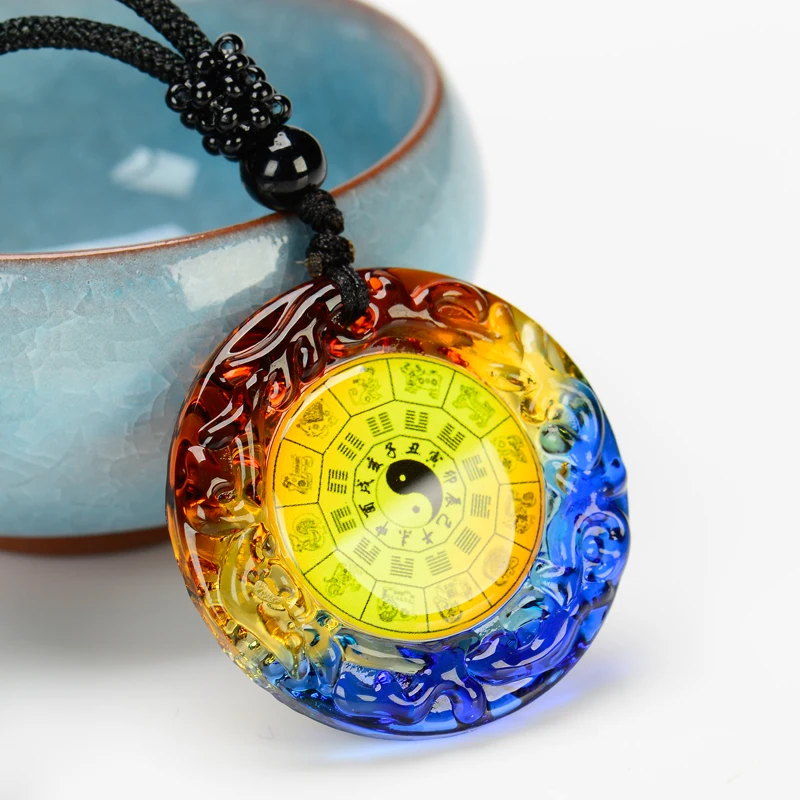 2PCS  Pocket travel efficacious Mascot Good Luck Eight Diagrams Mantra FENG SHUI Crystal  Amulet talisman -