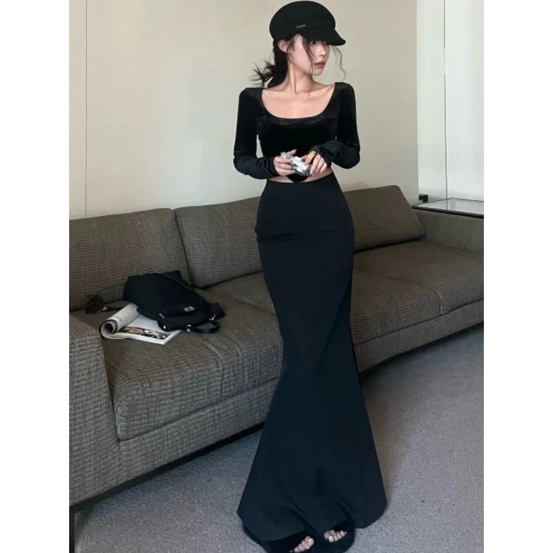 Hebe Style Asymmetrical Slimming Fish Tail Skirt Women's High Waist Midi Skirt Casual Polyester Fiber A-Line Skirt
