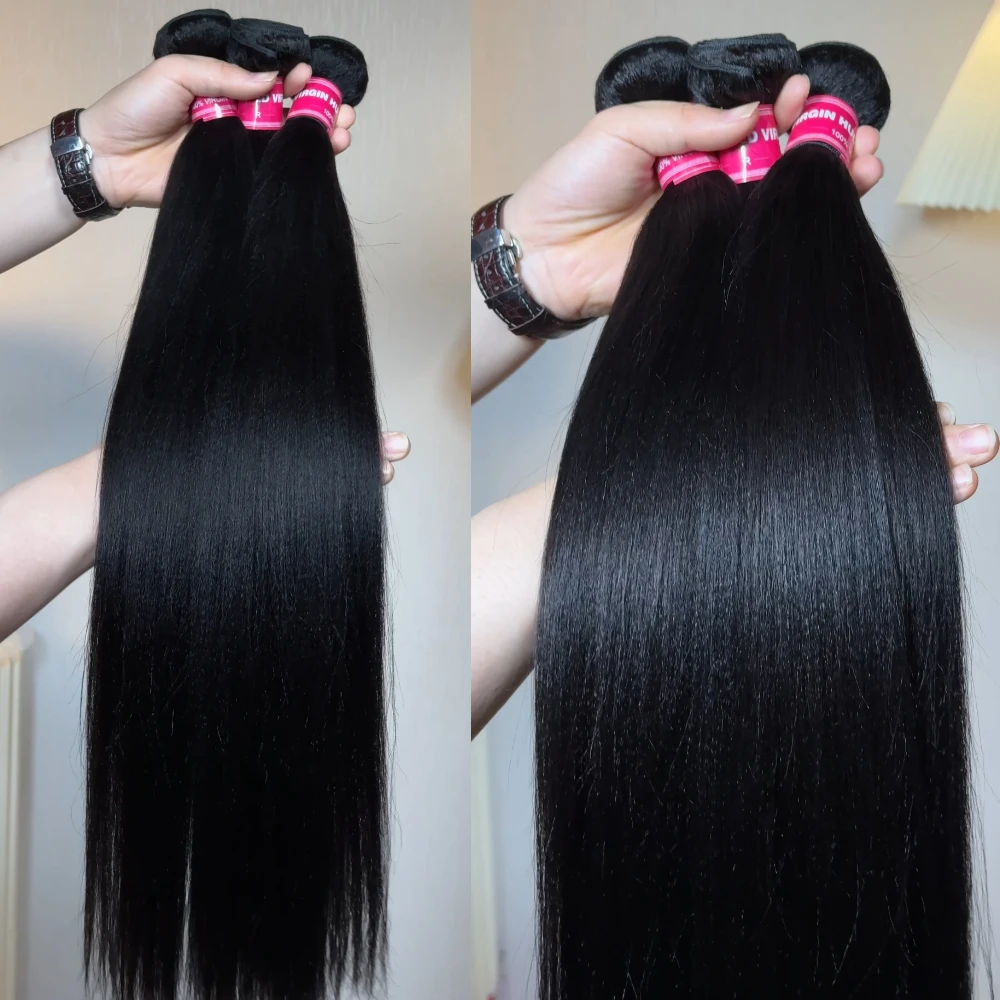 Extensiones de cabello humano liso UNice Hair Yaki, 100g por paquete, 100% cabello humano cosido en tejidos, Color natural de 8-26 pulgadas, 1/3/4