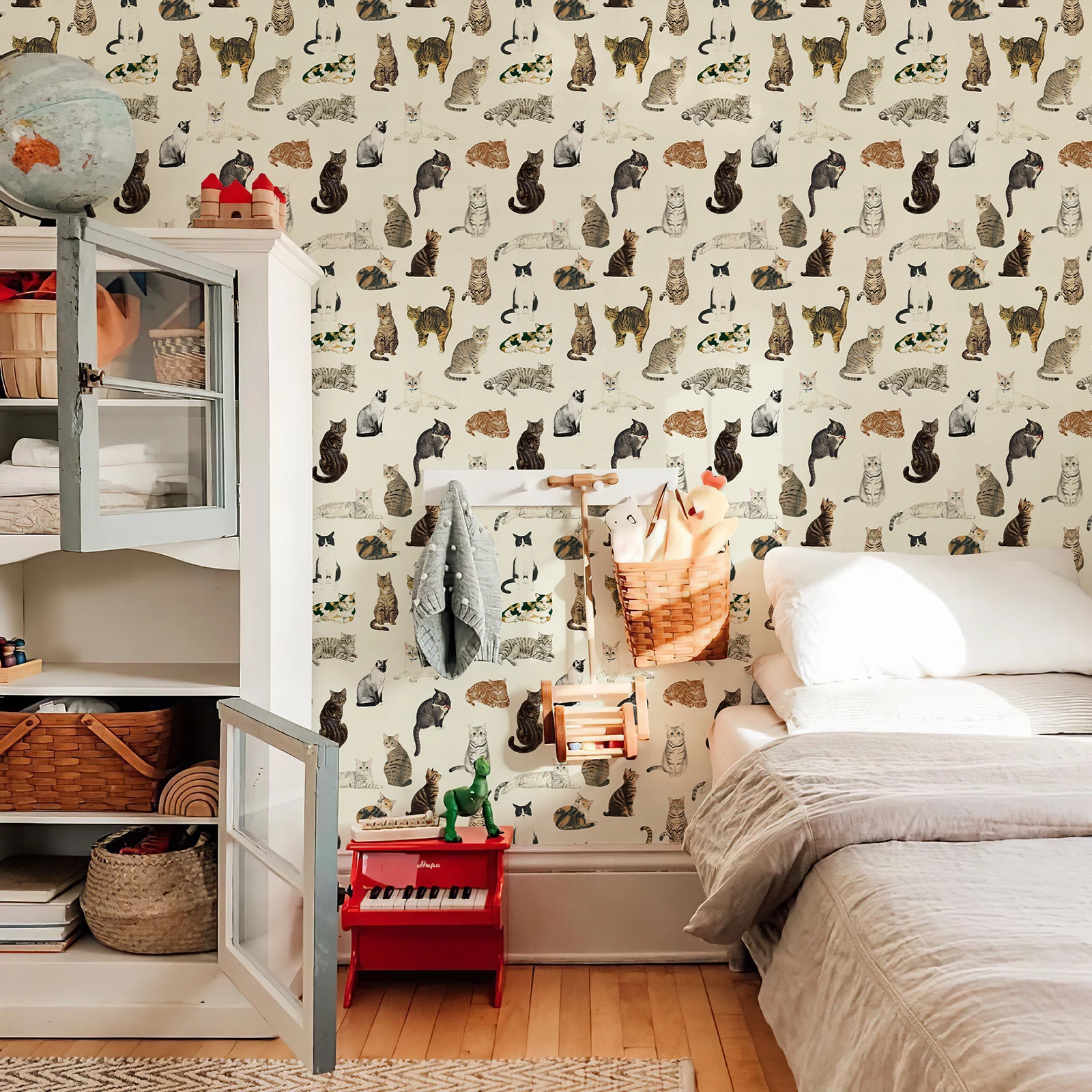 

Yellow Cute Cartoon Cat PVC Wallpaper Chic Peel And Stick Living Room Animal Wall Stickers Waterproof Living Room Decor