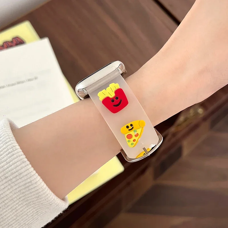 Cinturino in Silicone opaco cartone animato per cinturino Apple Watch 44mm 45mm 40mm 41 38 Ultra 2 49mm bracciale trasparente per Iwatch 9 8 7 6 5 SE