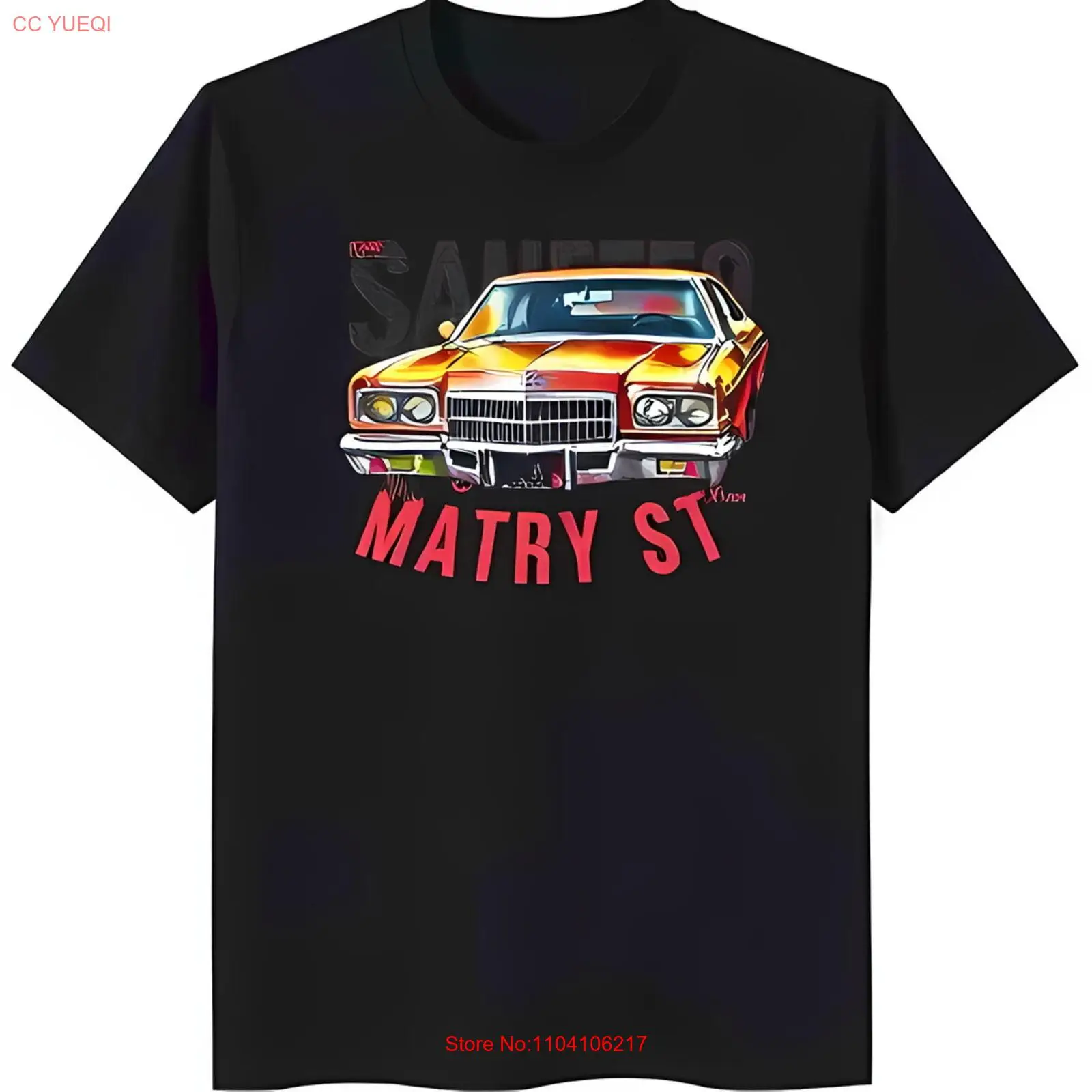 تي شيرت أسود برسومات السيارة العتيقة مع تصميم SAINTE MATRY ST الجمالي القديم #1
