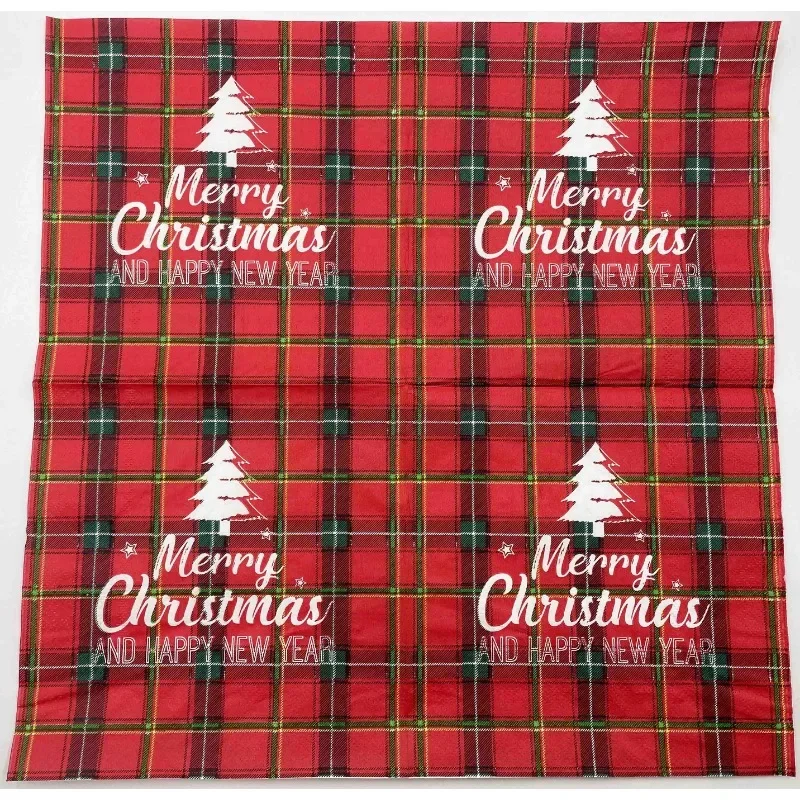 20pcs 33cm Colourful Printed Napkins Red Christmas Plaid Christmas Tree 2 Layers Restaurant Party Decoration Paper Napkins