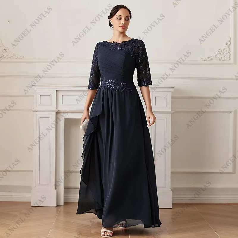 

Customized Long A Line Navy Blue Chiffon Mother of the Bride Dress Wedding Party Dress Vestido Fiesta Boda Invitada 54280