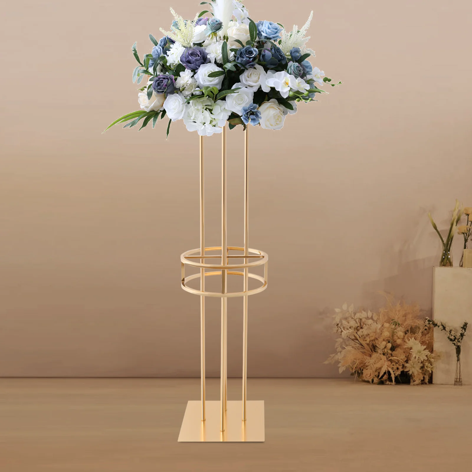 2-layer Golden Metal Flower Stand Banquet Guide Frame High Load-bearing Display Stand Decorative Flower Base