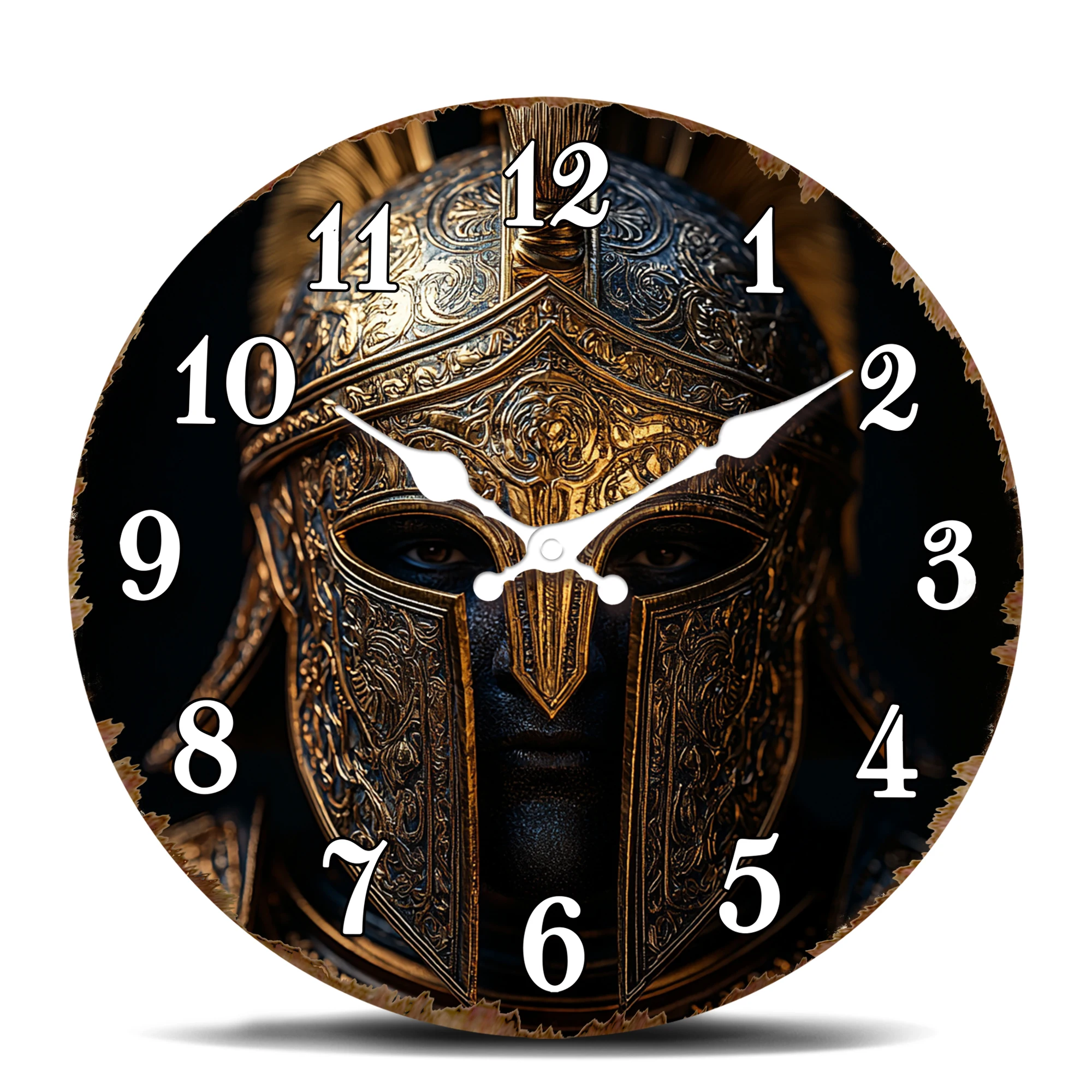 Antiker Krieger-Helm-Wanduhr, dekorativer, leiser Quarzuhr mit historischem Thema für das Büro