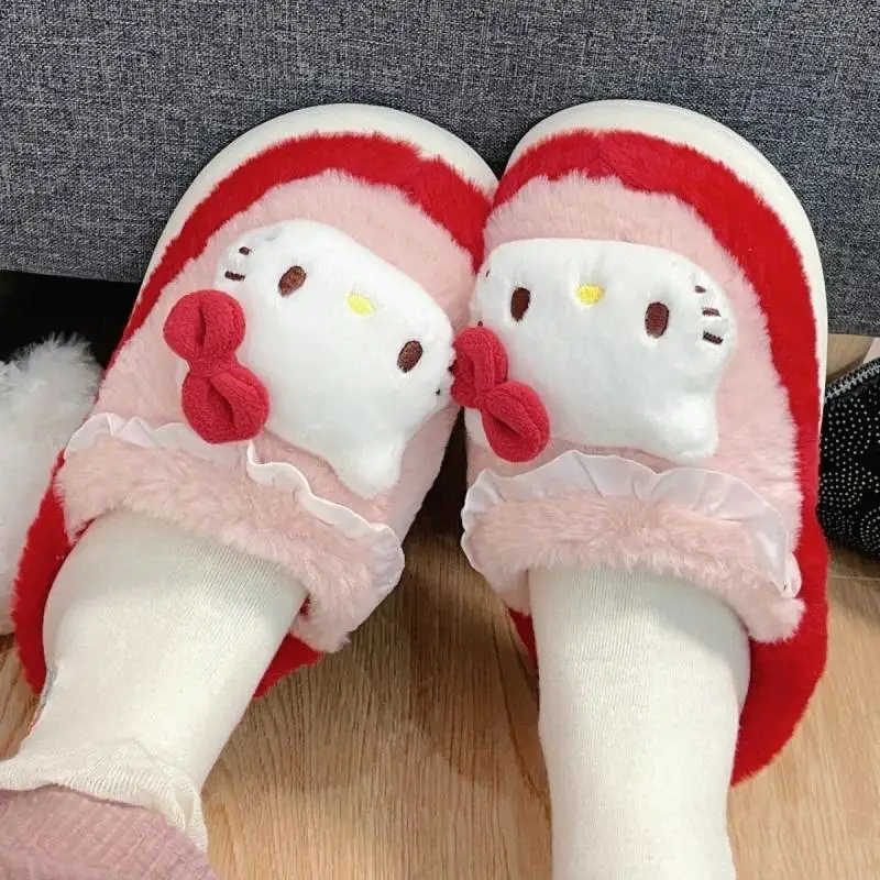 Hellokittys Cotton Slippers Sanrios Winter Cute Keep Warm Anime Figure Kawaii Cartoon Thick Sole Anti-Slip Water Proof