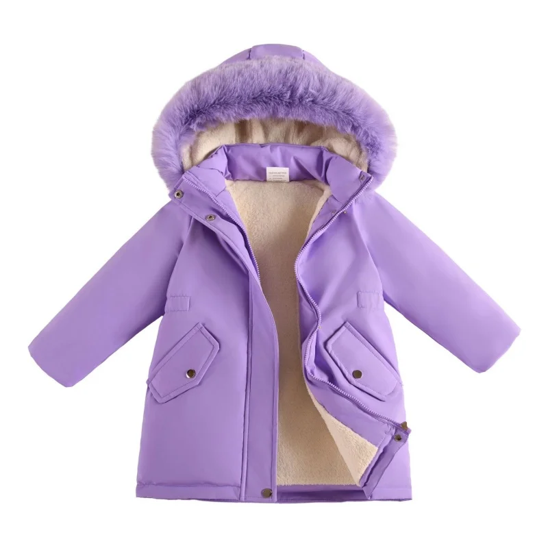 

Girls Artificial Fur Collar Hooded Jacket Windproof Coat Winter Teenage Outerwear Kids Parka Snowsuit Clothing New 3-12 Years