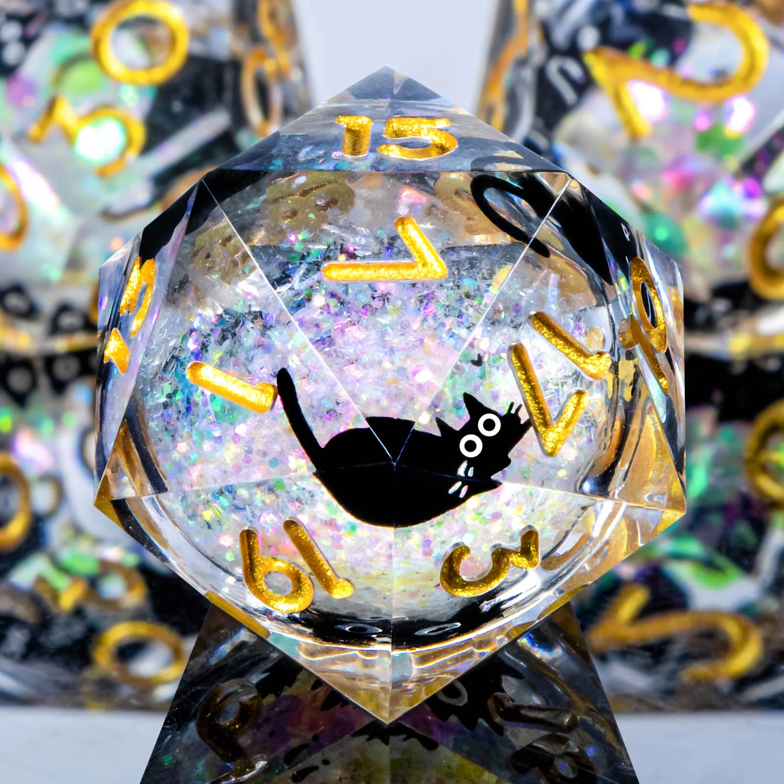 

DND Resin Dice Set, Cat Liquid Core Role Playing Dice, Polyhedral Dungeon and Dragon Sharp Edge D&D Dice D20 D12 D10 D8 D6 D4