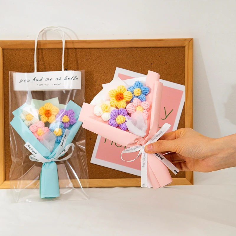 باقة زهور كروشيه هدايا عيد الأم ضيوف الزفاف هدية باقة الزهور الأبدية لباقات التخرج الدمية