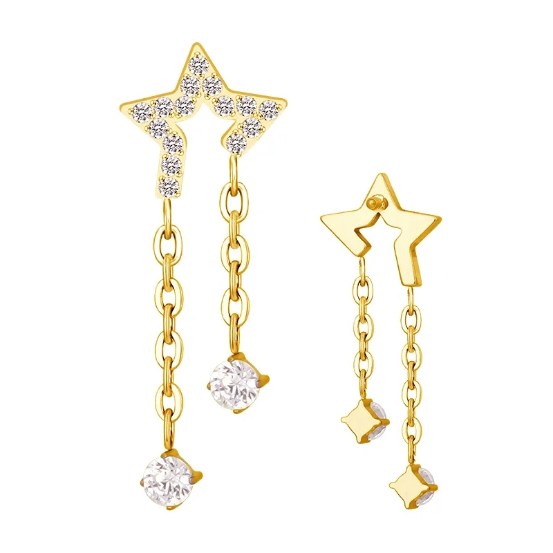 G23 Titanium EAR PIERC Pentagram and Heart Chain Pendant Ear Studs with Zircon Top Tragus Earring Ear Helix Piercing Jewelr