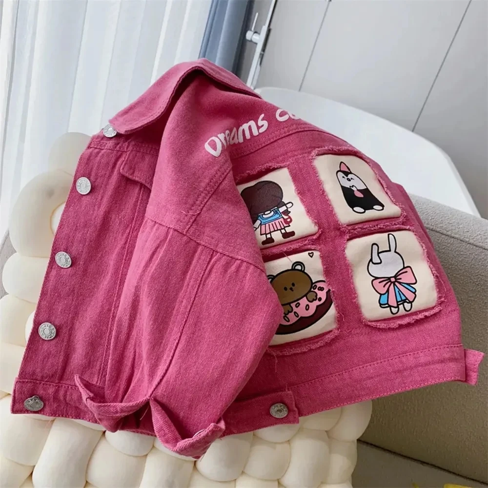 Girls Denim Jackets Fashion New Kids Outerwear Baby Girls Clothes Long Sleeve Denim Jacket For 2-7 Year Teens Girls Denim Coats