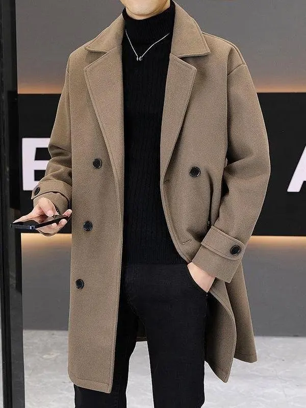 

Men's Woolen Overcoat Autumn Winter Thiened oulder Drop Long Sle Korean Version Youth Warm Faion Ci Life Sle Coat
