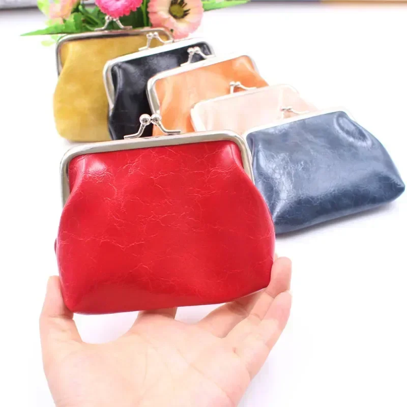 Cartera de cuero con hebilla de 4 pulgadas para mujer, bolso de dinero de felpa/cera de aceite, Mini cartera para almacenamiento de pintalabios, novedad de 2024