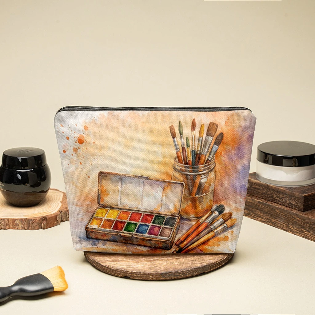 1pc Makeup Bag with Painting Tools And Watercolor Paints, Double-Sided Printed Material, Suitable for Friendship, Birthdays