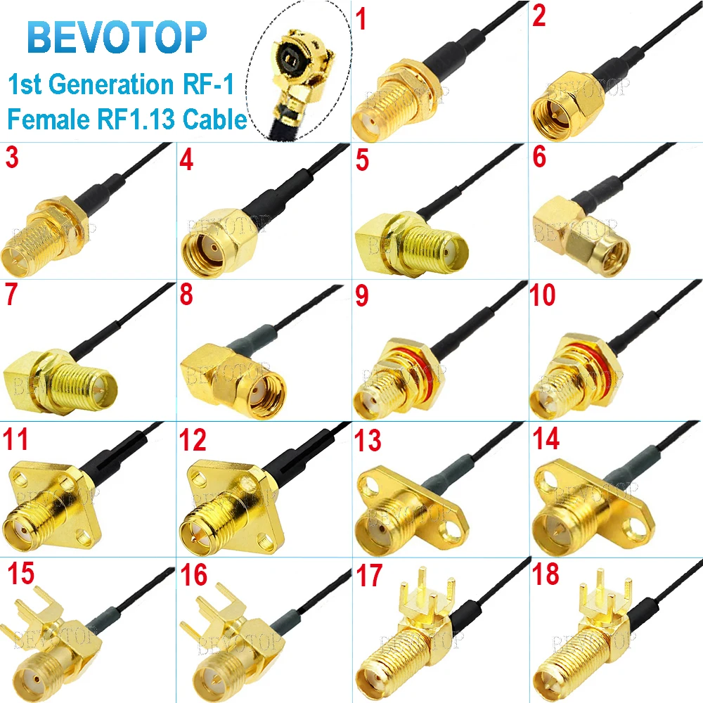 10PCS RF1.13 Cable SMA to IPX Jumper RP-SMA /SMA Male Female to U.fl IPX-1 Female RG1.13 Pigtail WIFI Antenna Jumper