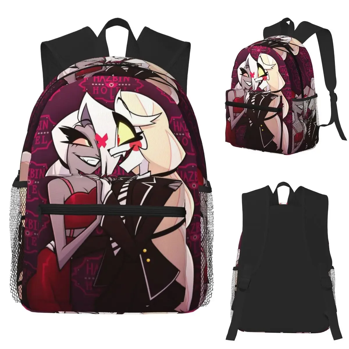 

Charlie And Vaggie Valentines Hazbin Student Backpack School Bag Hiking Travel Daypack for Boys Girls Bookbag Shoulder Bags