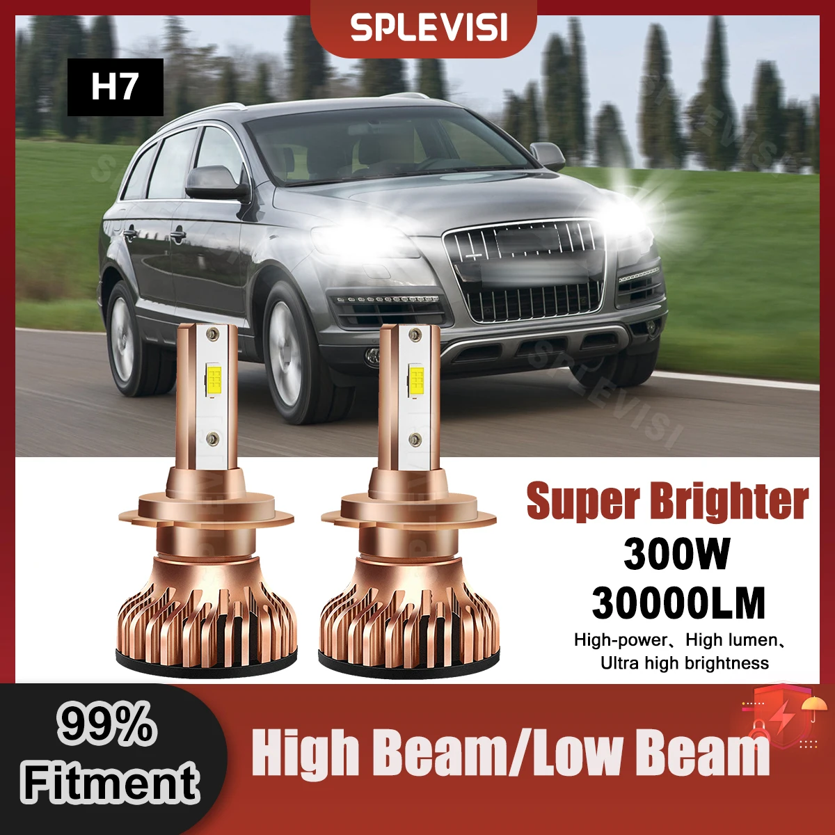 

2PCS 6000K H7 Automobile LED Headlight High/Low Beam Bulbs Superior CSP Chip For Audi Q7 4L 2006 2007 2008 2009 2010 Car Lights