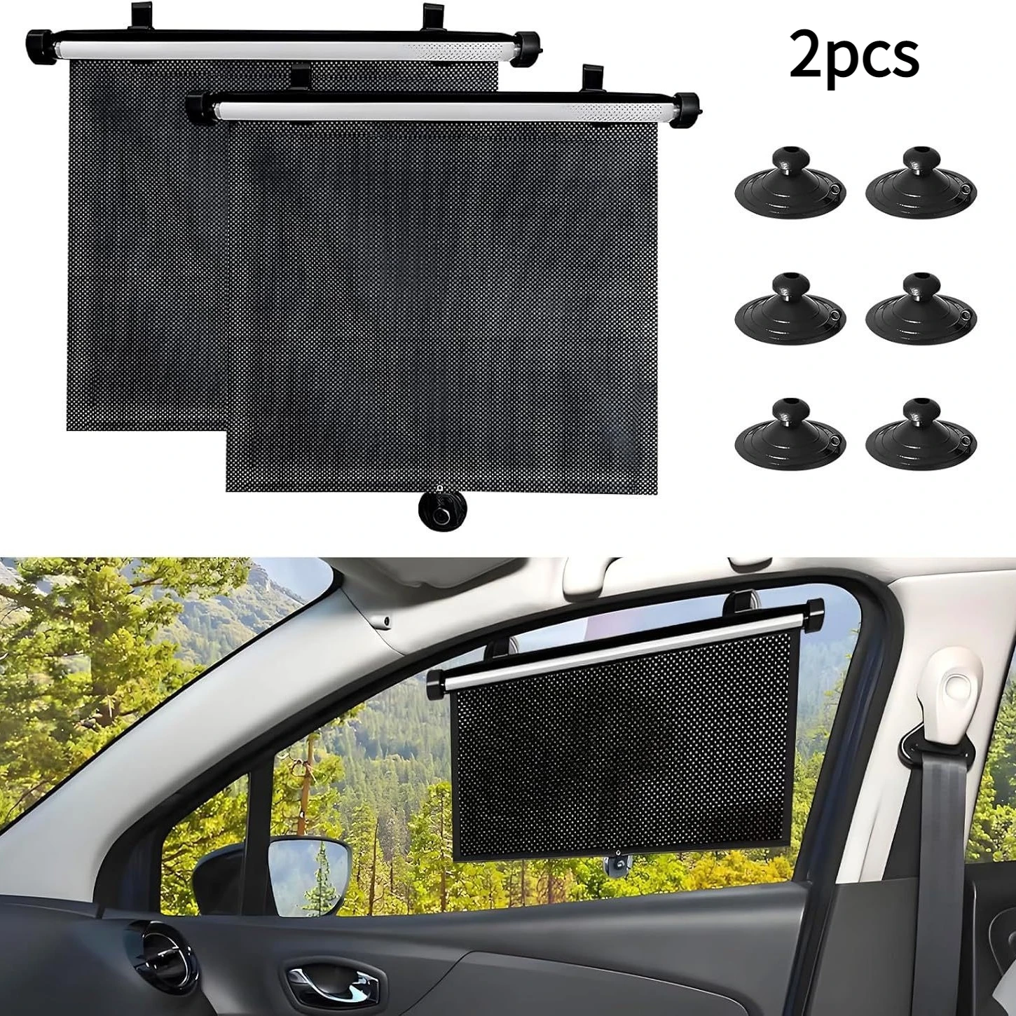 Car Sunshade Retractable Roller Curtain Mesh PVC UV Blocking for Side Window Heat Shield Summer Essentials