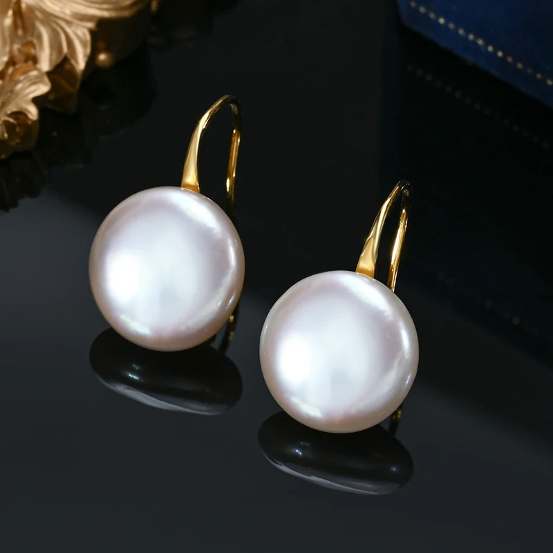 Barokowy guzik Naturalna perła słodkowodna Kolczyki w stylu łyżki do uszu 925 Sterling Silver Fashion Klasyczne eleganckie prezenty dla kobiet
