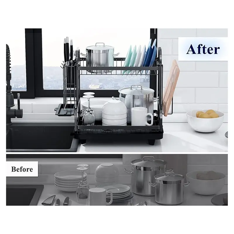 Y39A-1 Set Dish Drying Rack Multifunctional Dish Rack Rustproof Kitchen Dish Drying Rack With Drainboard & Utensil Holder
