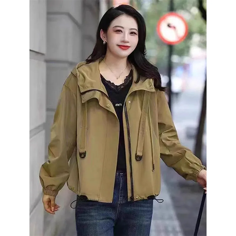 الراقية سترة واقية غربية سترة امرأة جديدة ربيع الخريف 2025 معطف مقنع موضة الكورية ملابس خارجية فضفاضة الإناث ملابس علوية