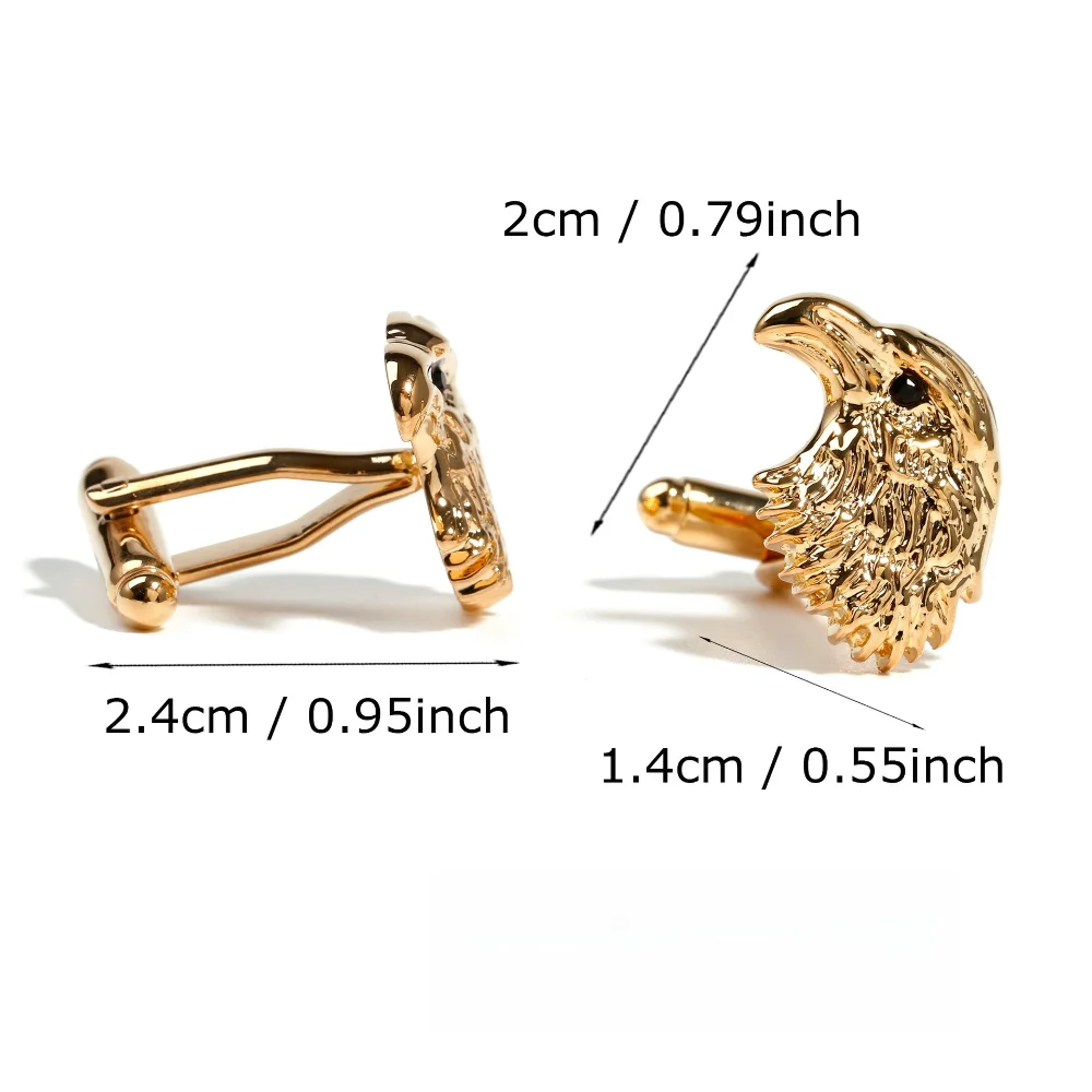 Golden Three-dimensional Eagle Head Cufflinks Mighty Relief Eagle Head Men's Business Dress Shirt Cuff Buckle Banquet Accessory