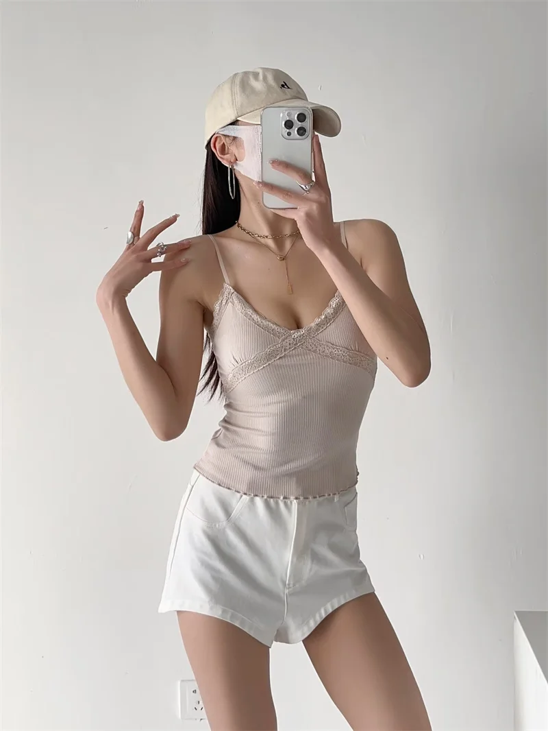 الشارع Sle محبوك الدانتيل تقليم Csole المرأة ملابس داخلية ort طول oulder حزام علوي لون نقي عصري صيف 2024