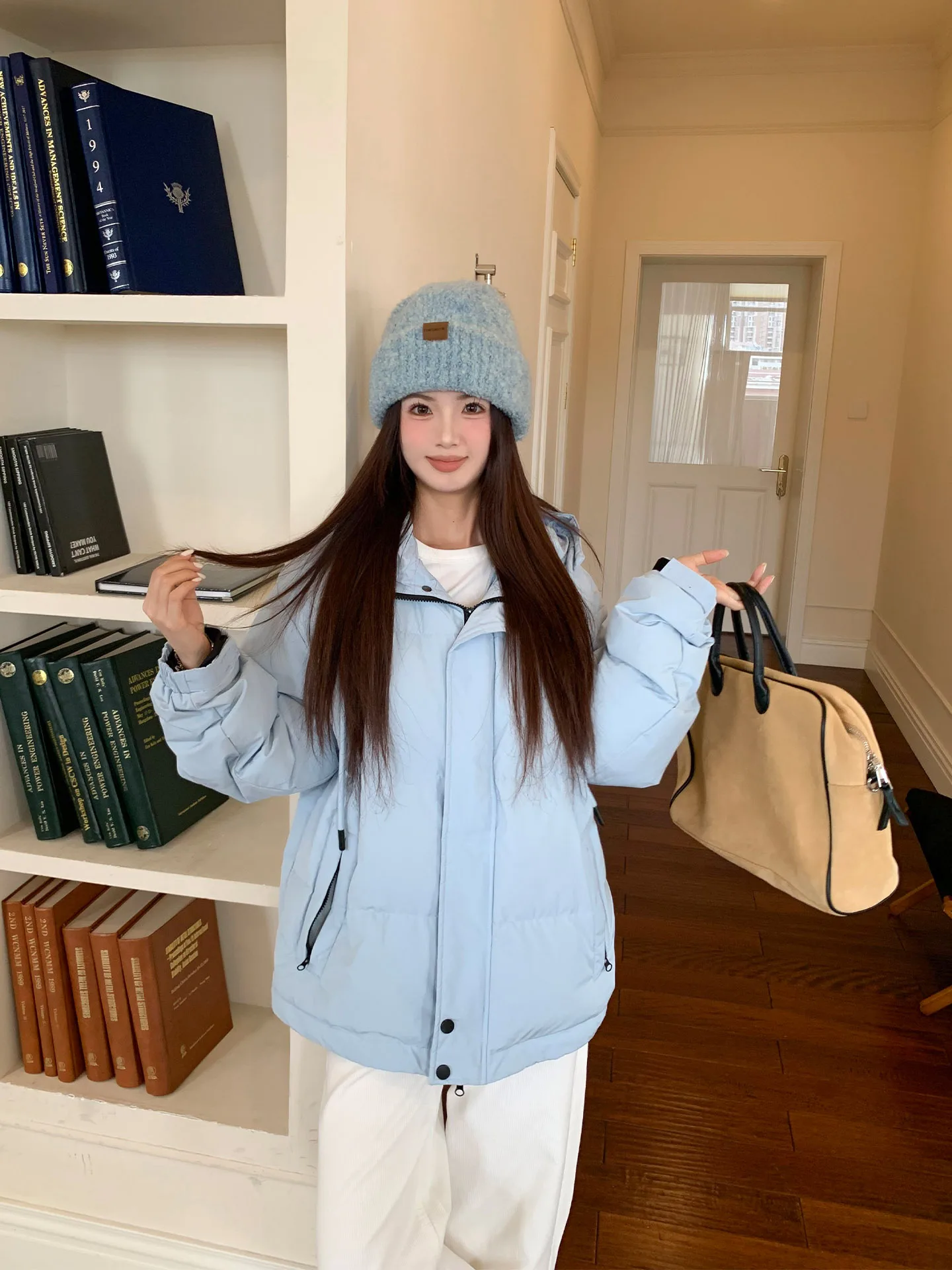 

Light Blue Hooded down Jaet Women's Winter Casual Warm Workwear Coat Outerwear Simptic Sle Loose Fit Du down Filling