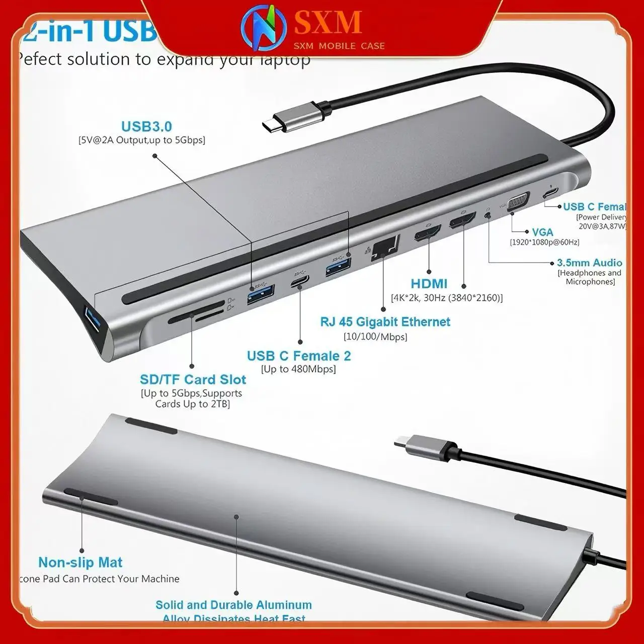 

Док-станция «все в одном» TYPE-C 12 в 1, концентратор HDMI HD