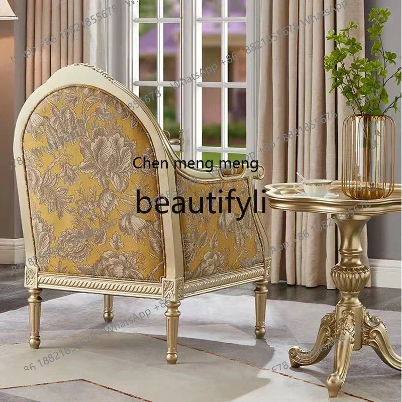 

D178 Solid wood leisure tiger chair embroidered fabric single sofa French engraved sofa chair