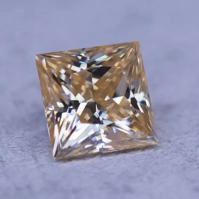 Moissanite Primary Tea Yellow Color VVS1 Princess Cut Beads for Charms DIY Jewelry Making Rings Materials with GRA Certificate