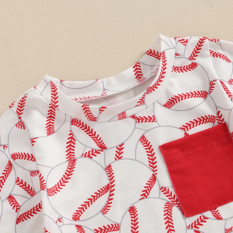 Baby Boy Baseball Outfit Short Sleeve T-Shirt Top Baseball Shorts Set 2Pcs Summer Clothes