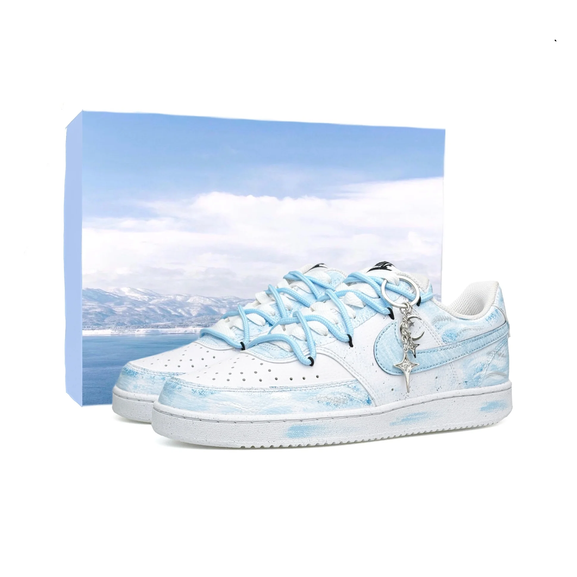 Nike Court Vision 1 Wadi Slip Resistant Abrasion Resistant Low top Skateboard Shoes Unisex Blue White DH2987-101（Team1418-BOX）