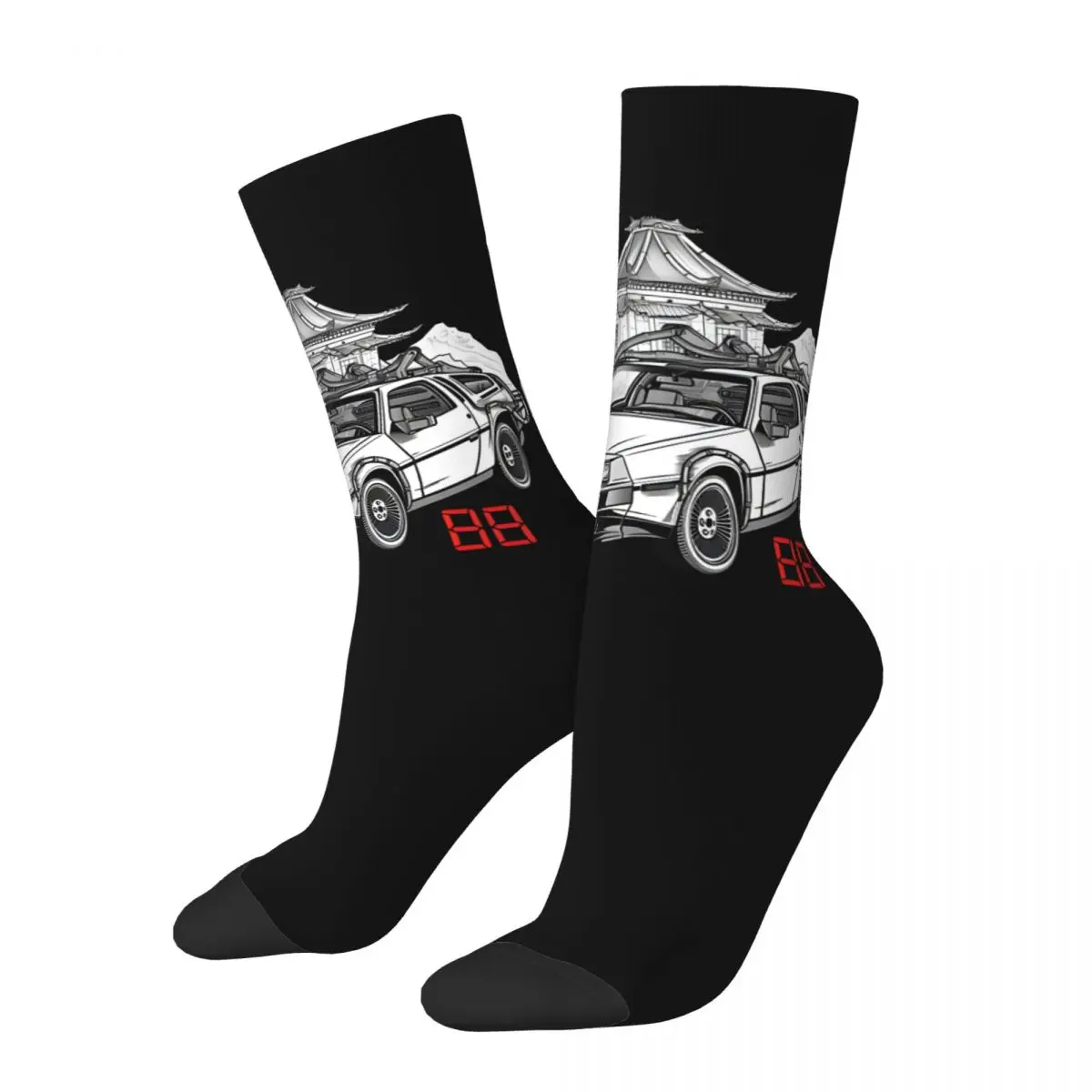 Hip Hop Retro Inspired Car 88 Mph Crazy Men's compression Socks Unisex Delorean Street Style Pattern Printed Funny Novelty Happy