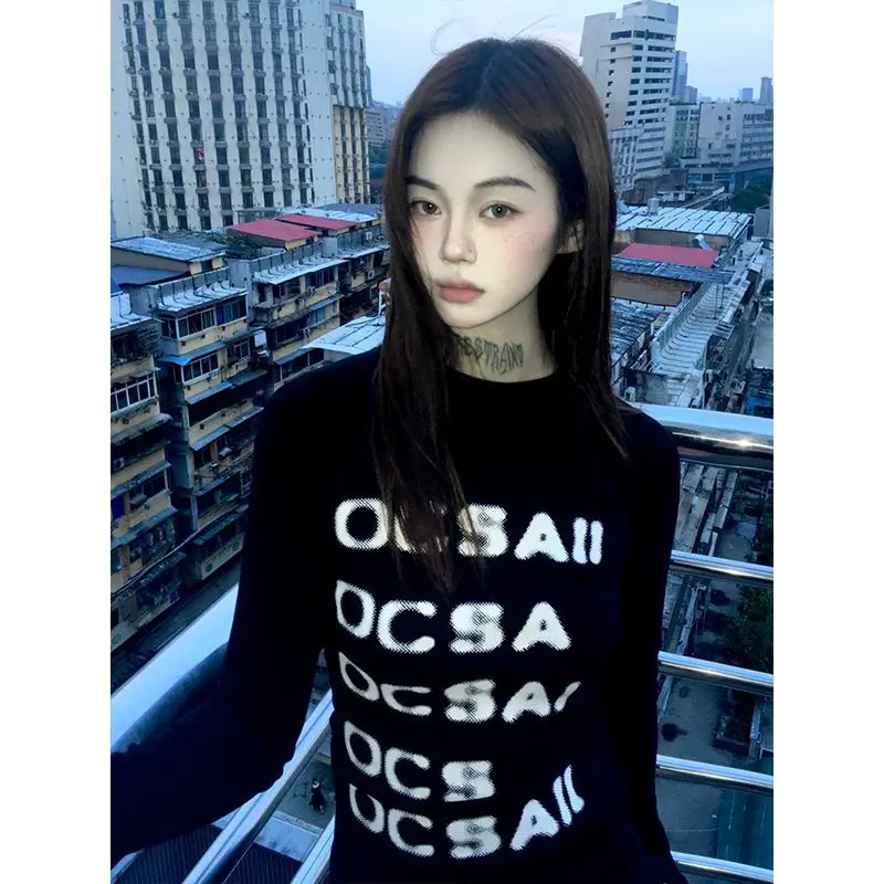 Tonngirls Vintage Print Graphic Tops Black Skinny Letter T Shirt Women Y2k American Retro 90s Crop Tops Streetwear Fashion Tees image 3