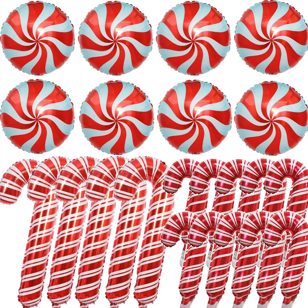 23pcs Red Bow Candy Cane Handheld Stick Windmill Balloon Set Christmas Party Home Interior and Exterior Decorations