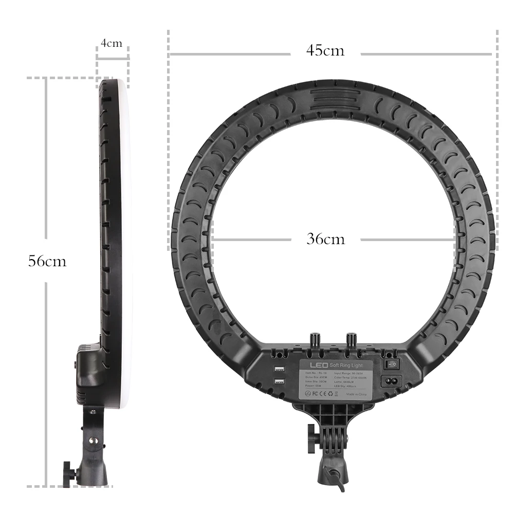 18 Polegada 55w led anel de luz kit selfie anel lâmpada foto anel de luz para youtube maquiagem estúdio fotografia ringlight com suporte de luz