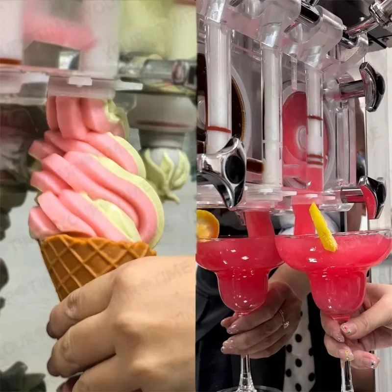 Double compressor soft ice cream machine with air pump, 7 flavor combinations, freezer, slush and soft ice cream machine