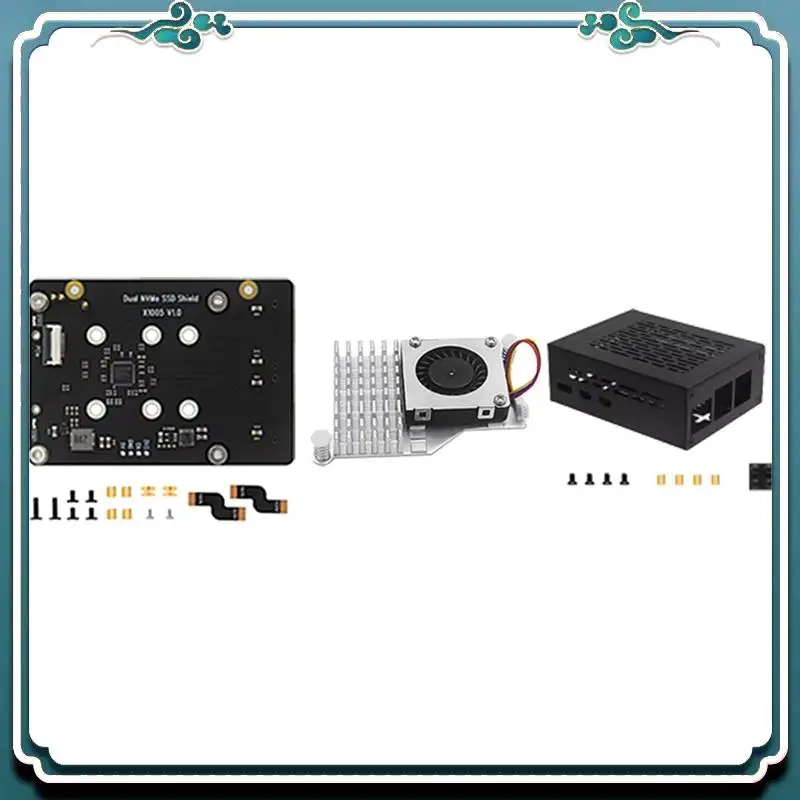 

ABSK-X1005 Dual NVME SSD Shield With Cooler+Case Pcle To M.2 Dual SSD For Raspberry Pi 5 Supports Hailo-8 AI Accelerator
