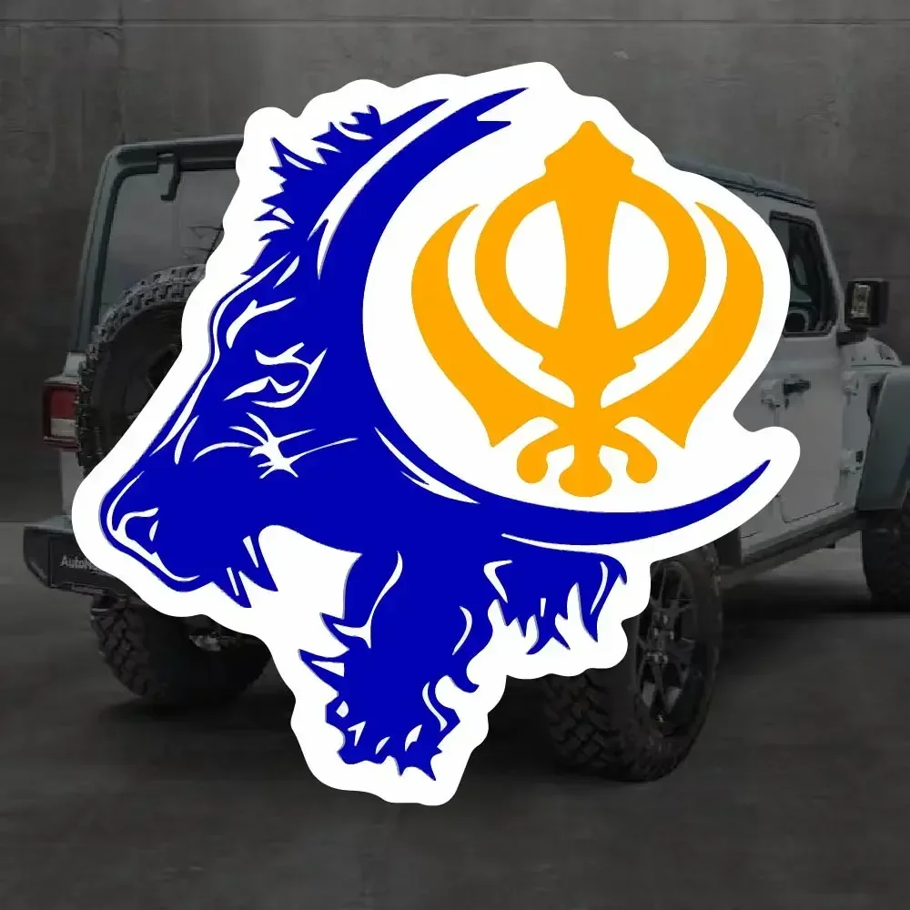 Khanda with Lion Khanda Comeu Babar Sher Singh Decoração Sikh Adesivo para Carro, Guitarra, Laptop, Motocicleta, Pára-brisas, Impermeável