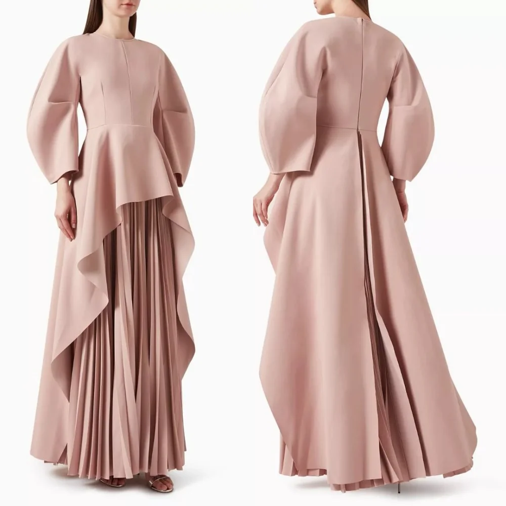 

Customized Jersey Pleat O-Neck A-line Midi Dresses Bespoke Occasion Homecoming Party Gown Women's Evening Elegant High Quality