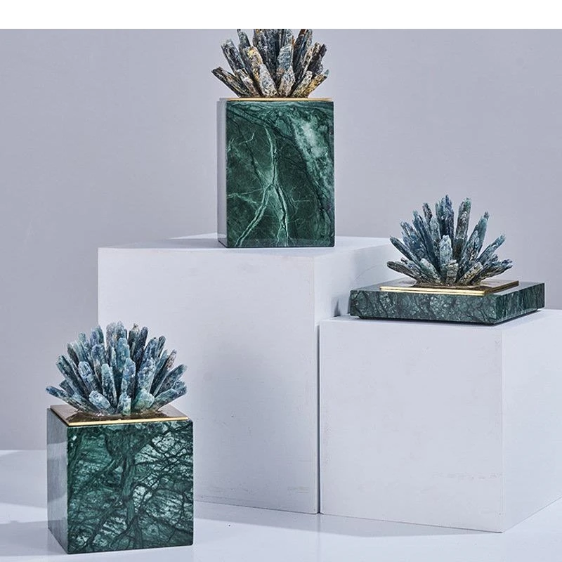 Crystal Flower Crafts Marble Base Sculpture Modern Design Ornaments Living Room Furnishings Desk Decoration Artwork
