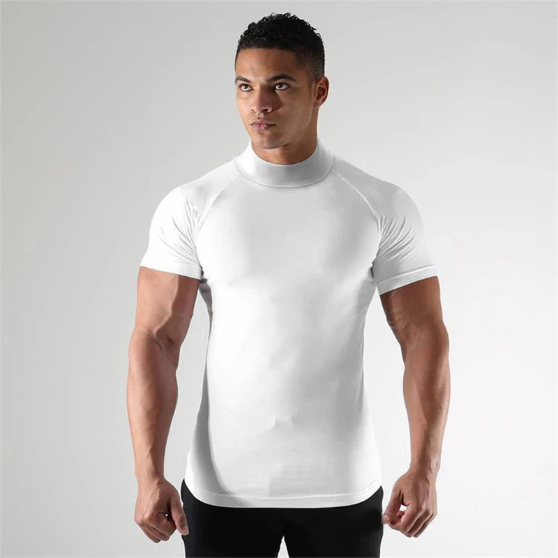 Plain Summer Mens Fitness Short Sleeve T-Shirts Gym Bodybuilding Muscle Shirts Breathable Quick Dry Compression Tights Clothing