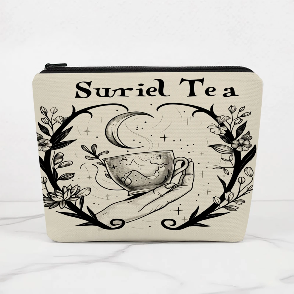 Tea Cup Moon Floral Hand Makeup Bags for Girls Cosmetic Pouch Toiletry Bag Pencil Case Travel Storage