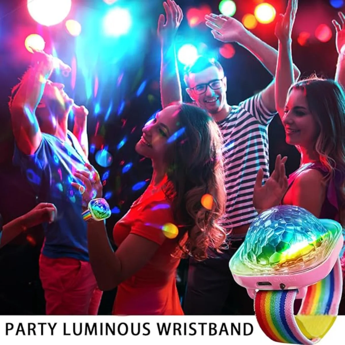 LED Rainbow Wrist Party DJ Light Projector Ambient Light Music Sync Light Flashing Colorful LED Lamp Full Brightness Wristband view 6